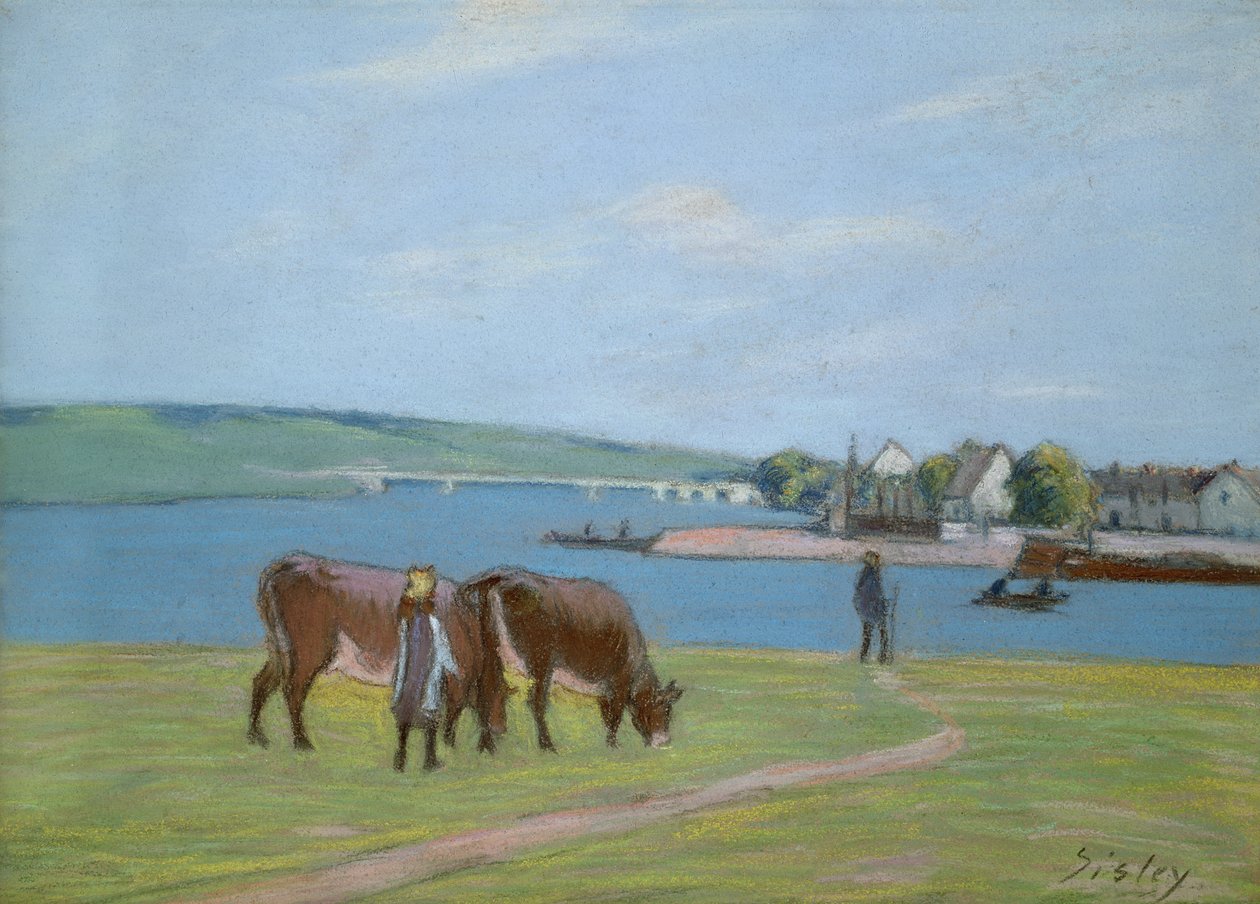 Vaches sur les rives de la Seine à Saint-Mammès - Alfred Sisley