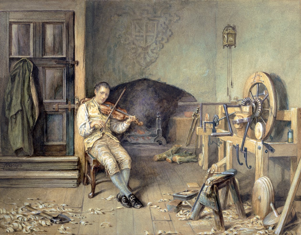 Samuel Crompton (1753-1827) inventant sa mule à filer, 1895 - Alfred Walter Bayes