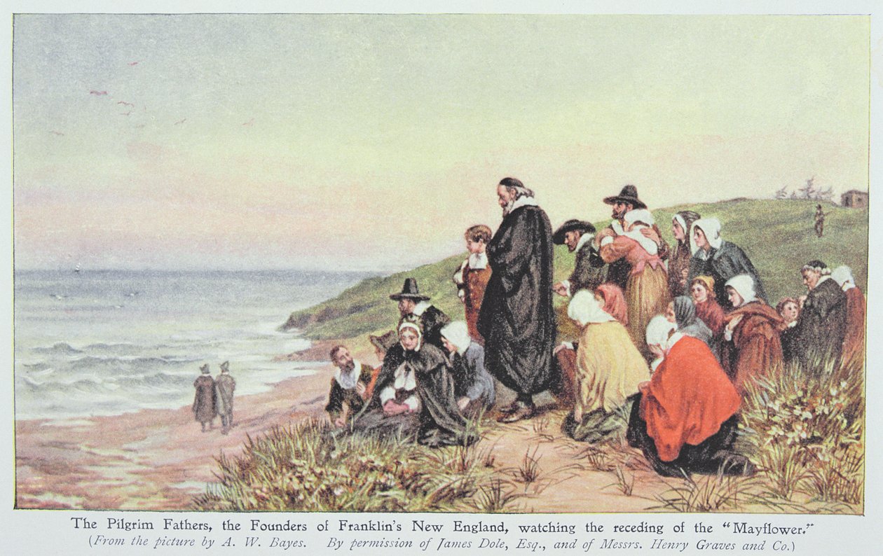 Les Pères Pèlerins, les fondateurs de la Nouvelle-Angleterre de Franklin, regardant le départ du 