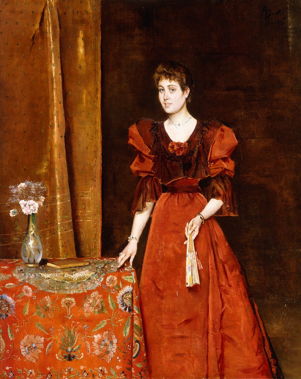 Dame élégante tenant un éventail - Alfred Emile Stevens