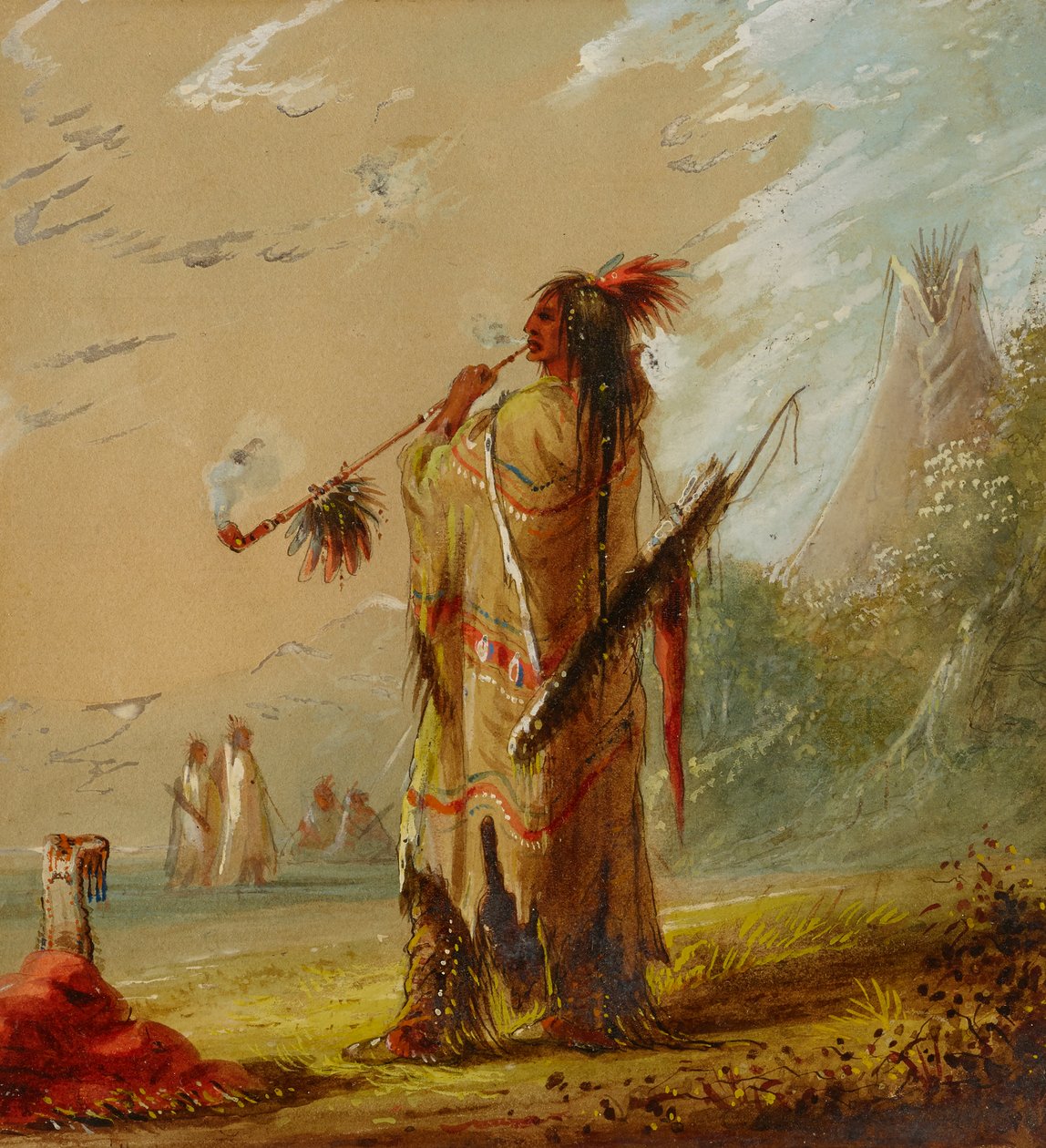 Un Indien Shoshonee fumant, vers 1860. - Alfred Jacob Miller