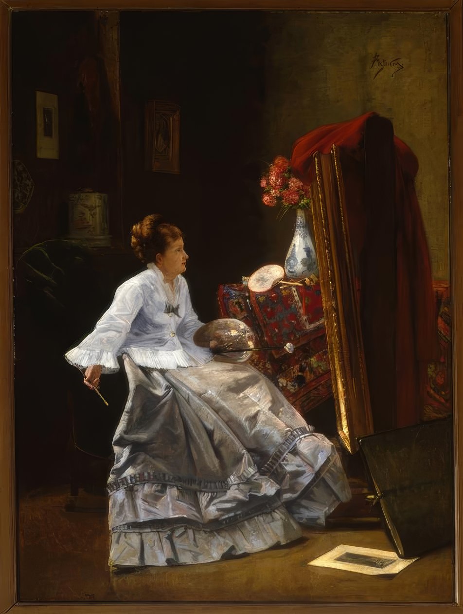 Attribué à A.Stevens, Dame à son chevalet / Peinture - Alfred Emile Stevens