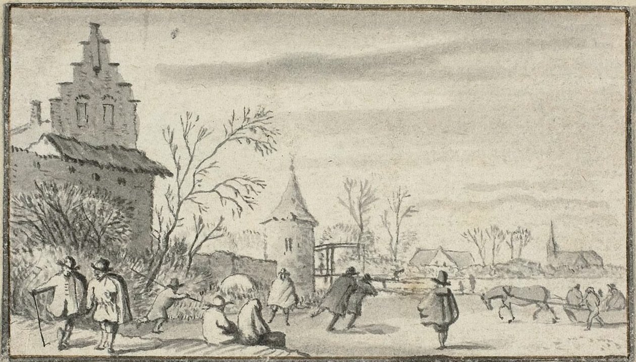 Patineurs sur un étang à l