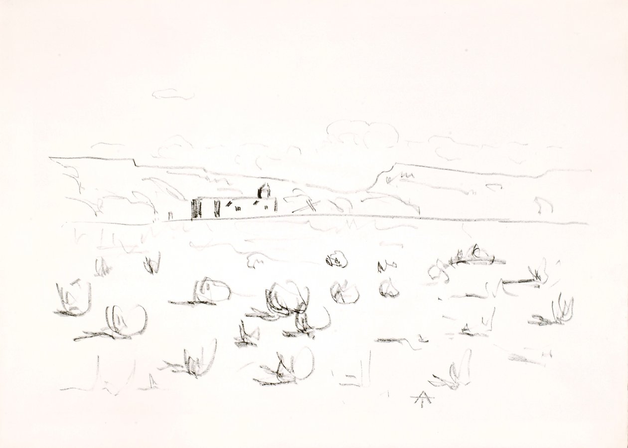 Prairie avec église en arrière-plan - Allen Tucker