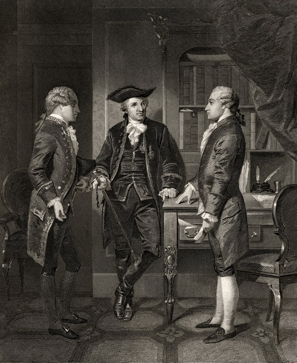 Le baron de Kalb (au centre) présentant Lafayette à Silas Dean, de 