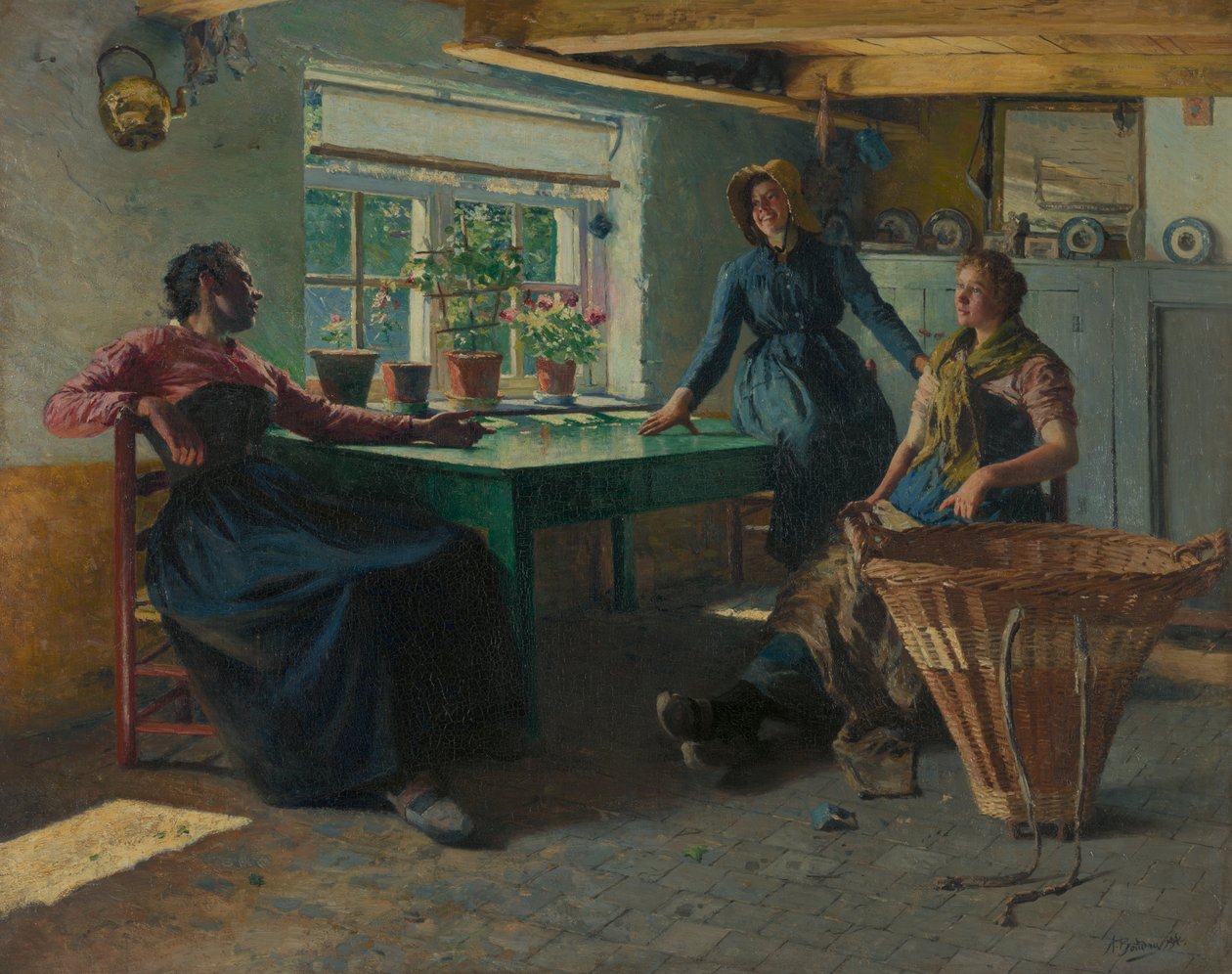 Néerlandais : Intérieur avec des pêcheuses - Alois Boudry