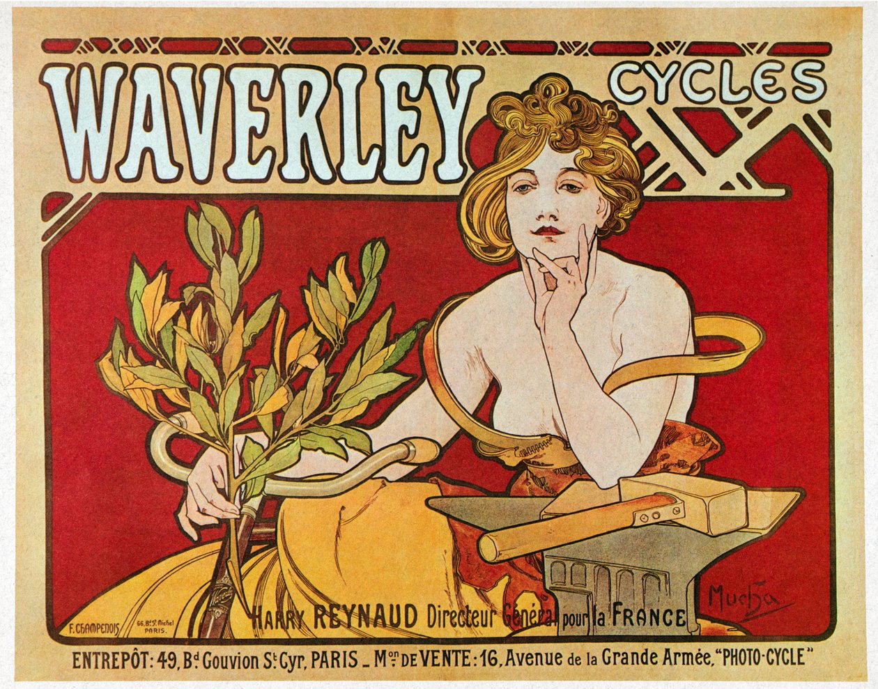 Affiche publicitaire pour les cycles Waverley - Alphonse Mucha