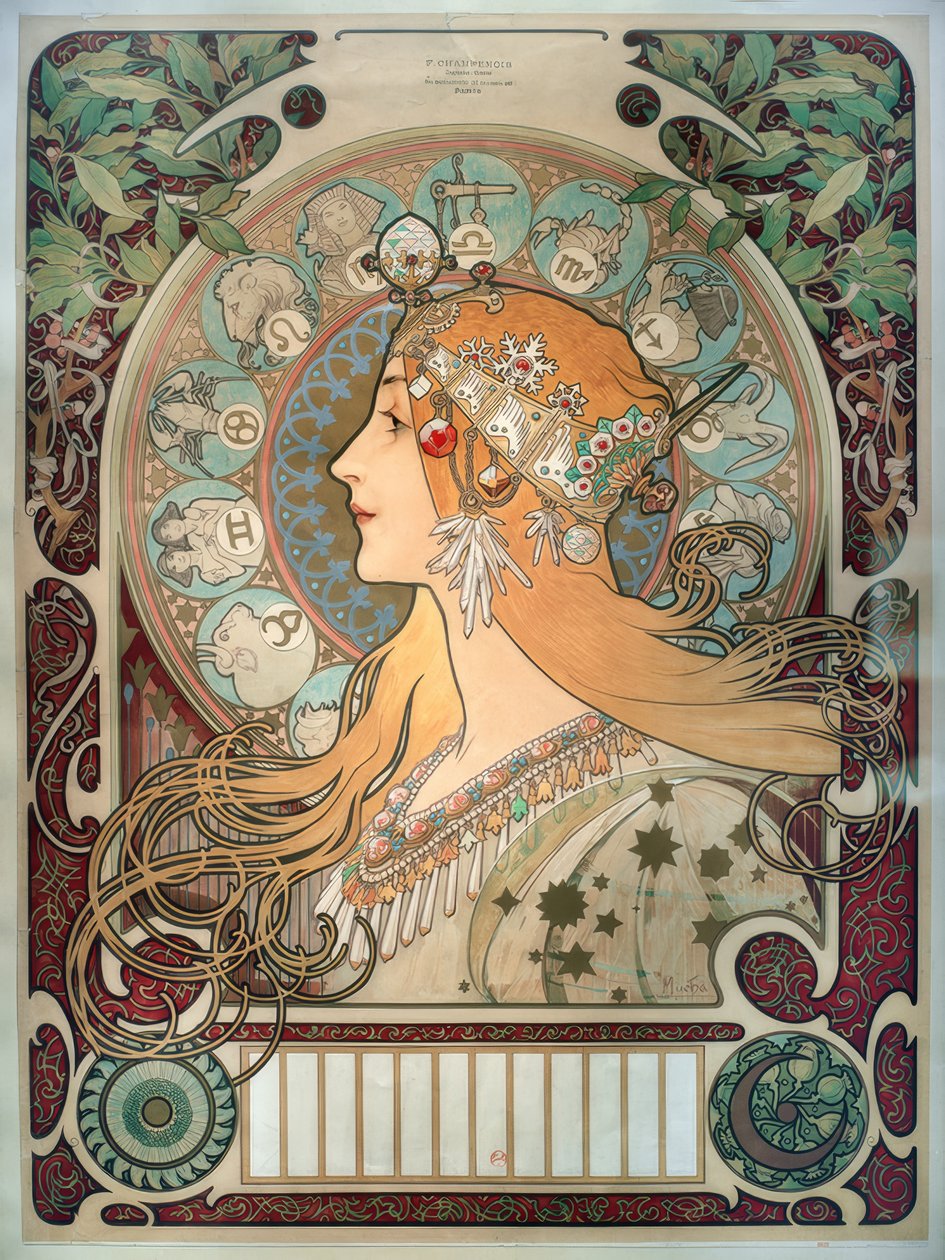 Calendrier des signes du zodiaque - Alphonse Mucha