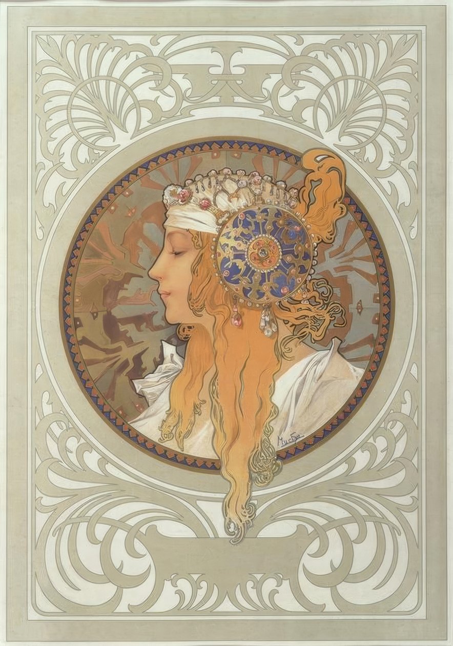 Tête byzantine: Blonde - Alphonse Mucha