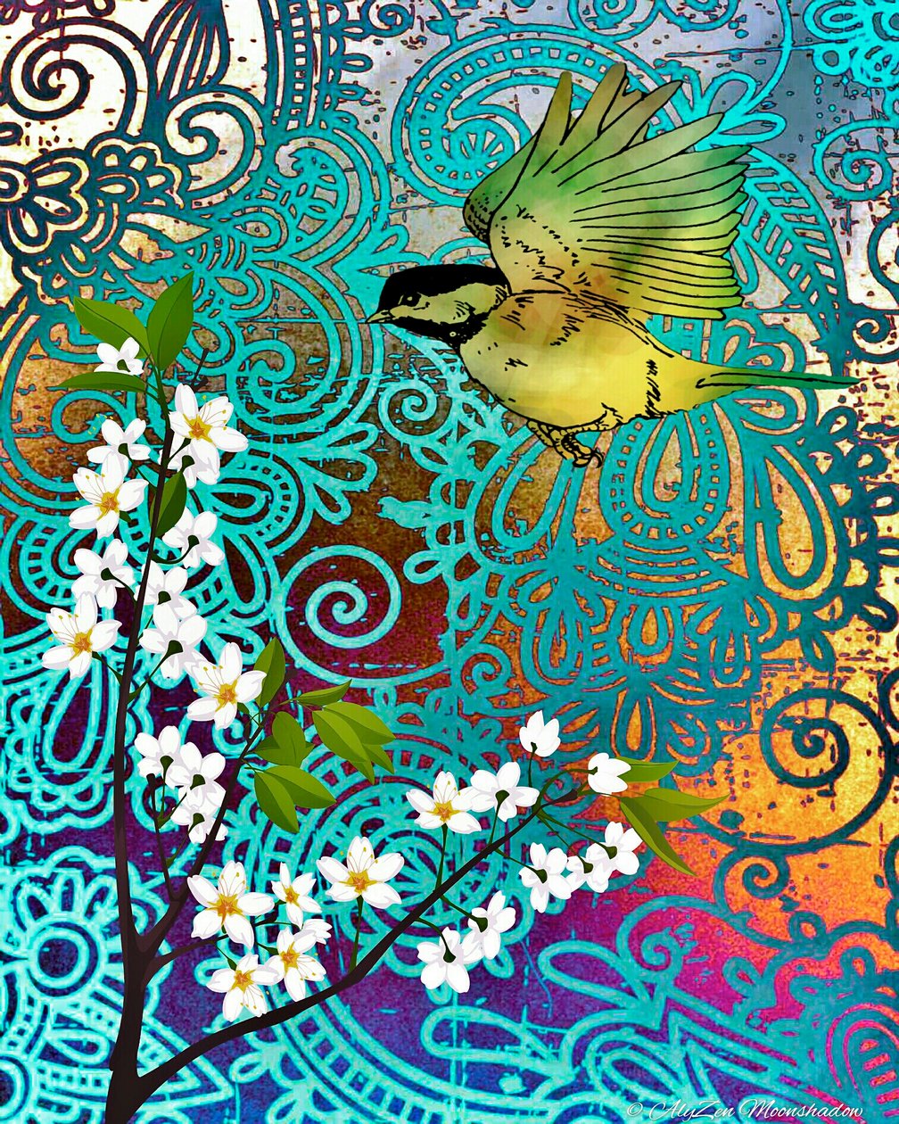 Oiseau avec Fleurs de Cerisier, 2014 - AlyZen Moonshadow