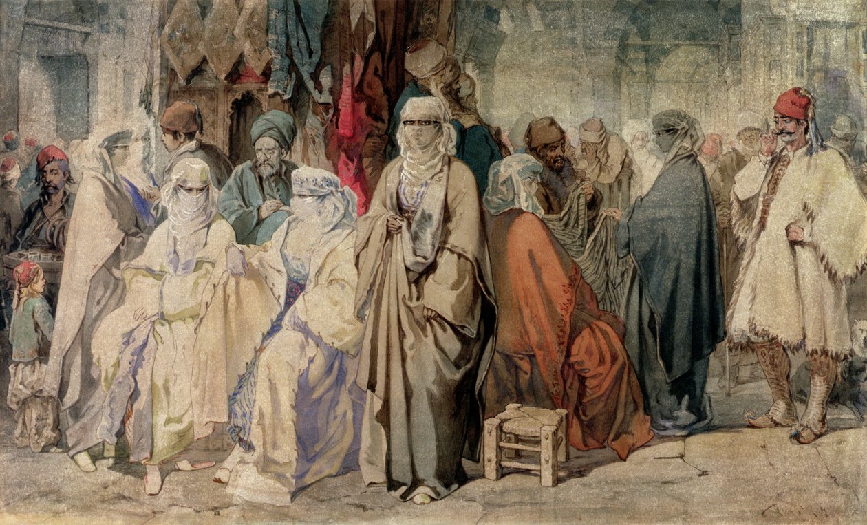 Figures dans le bazar, Constantinople - Amadeo Preziosi