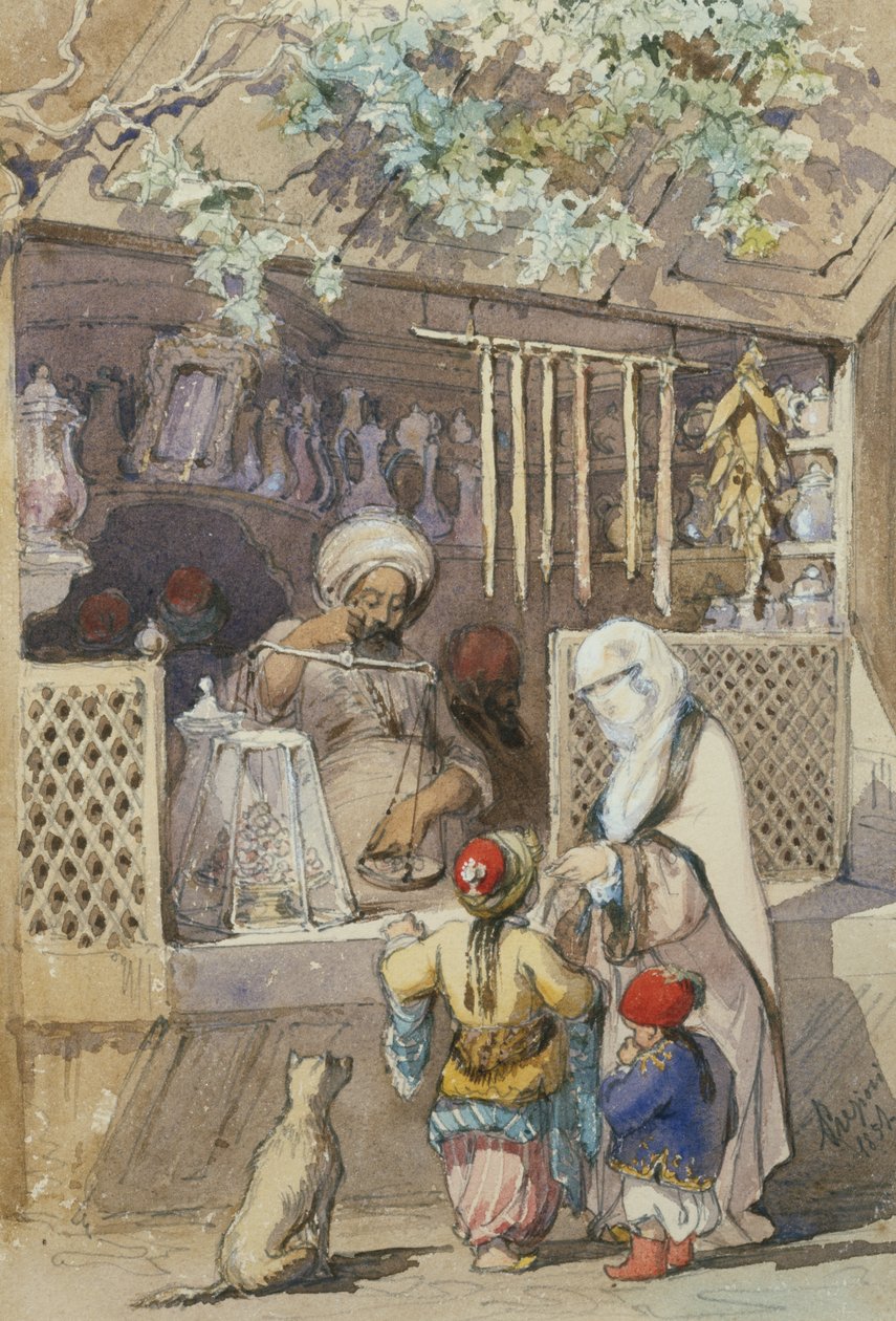 Figures turques à un étal de sucreries, 1851 - Amadeo Preziosi