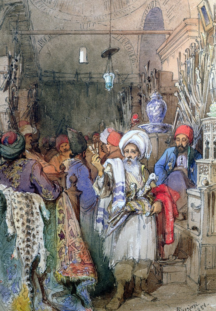 Vendeurs dans le bazar couvert, Istanbul, 1851 - Amadeo Preziosi