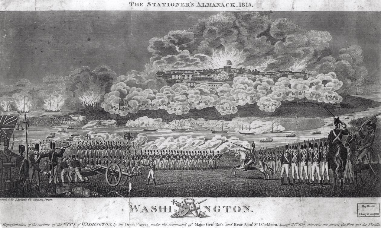 Représentation de la capture de la ville de Washington par les forces britanniques, le 24 août 1814, de 