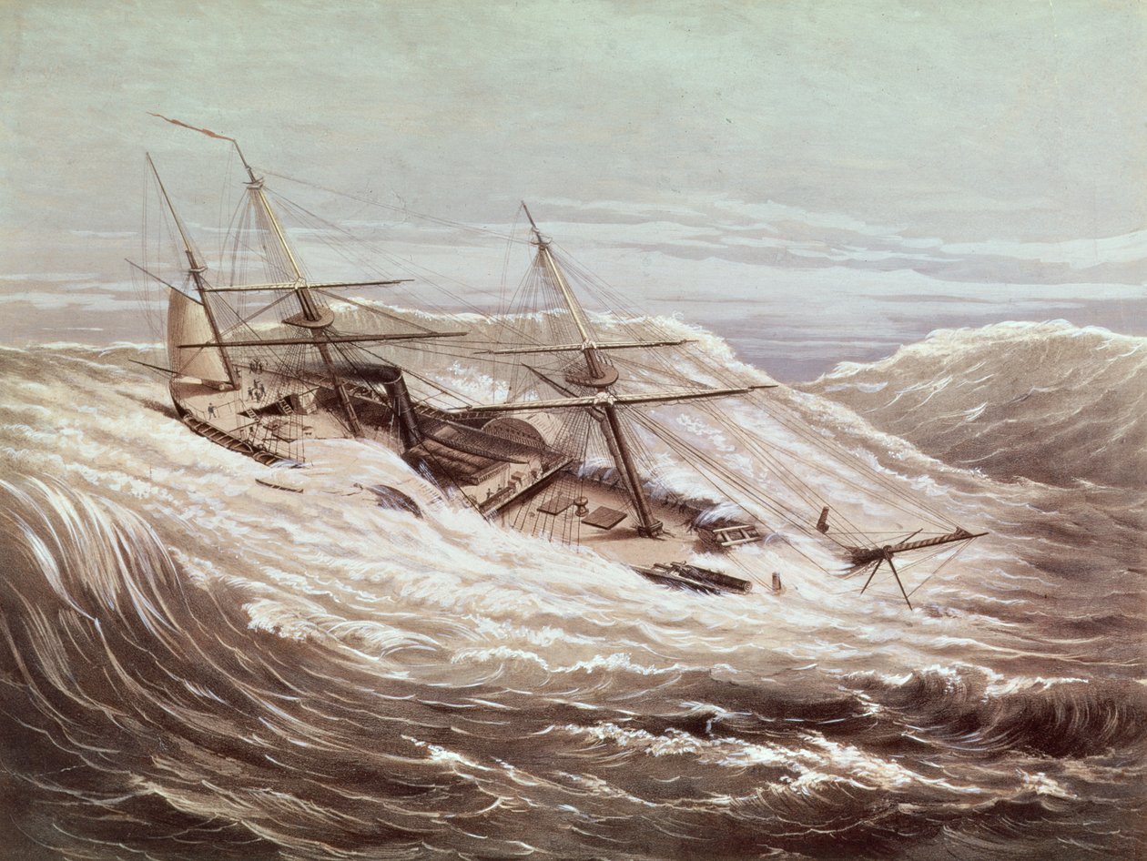 La frégate à vapeur du Mississippi dans un typhon, gravée par Currier et Ives, 1854 - American School