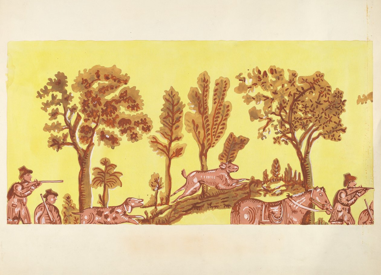 Conception de boîte à chapeau (Chasse au lapin) - American 20th Century