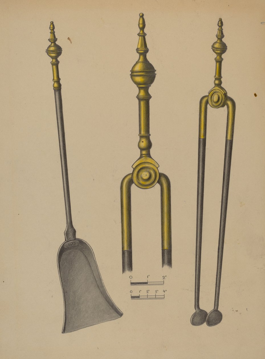 Pinces à feu et pelle - American 20th Century