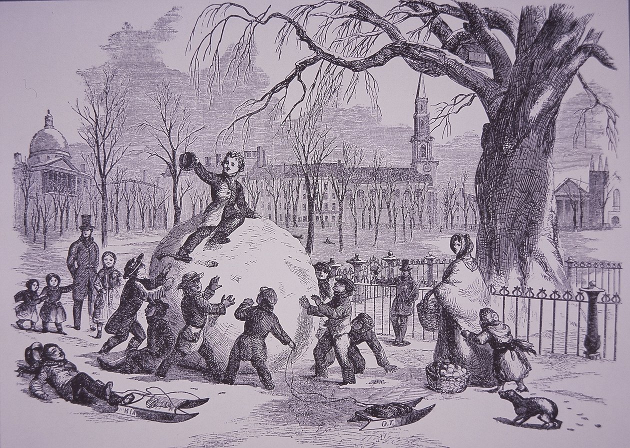 Boule de neige de Noël, scène sur Boston Common - American School