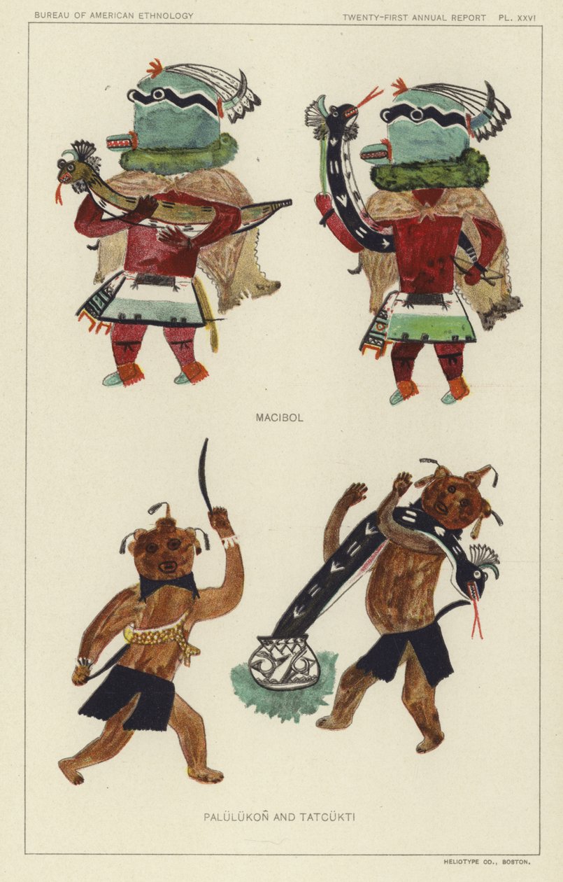 Macibol, Palulukon et Tatcukti (lithographie couleur) - American School