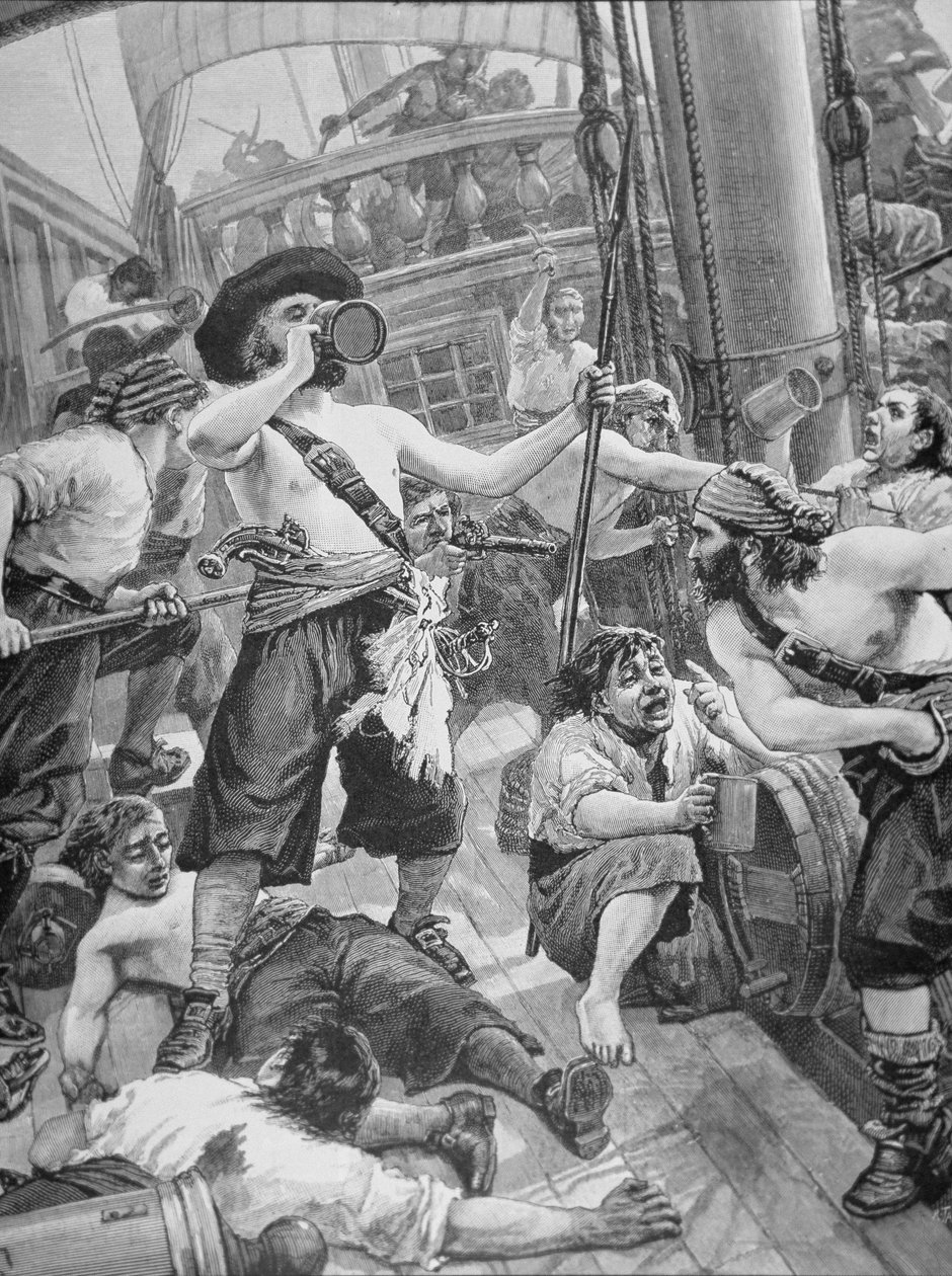 Pirates capturant un navire (gravure) - American School