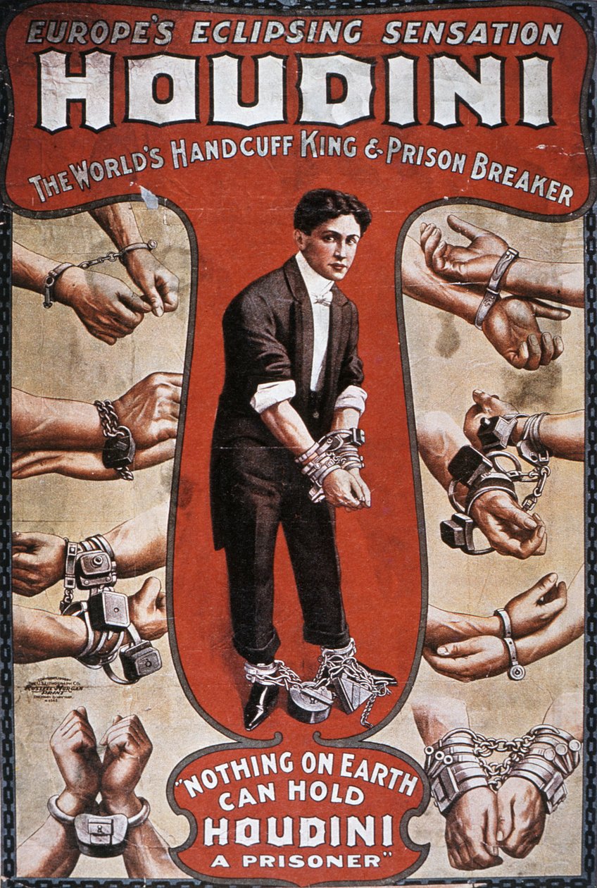 Affiche publicitaire pour une performance de Houdini - American School