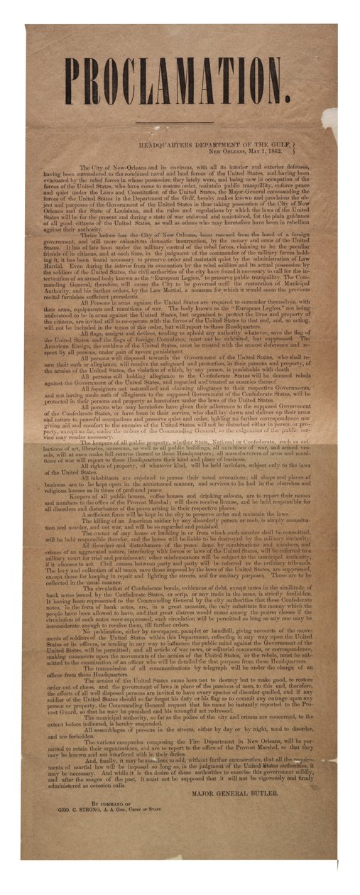 Proclamation, 1er mai 1862 - American School