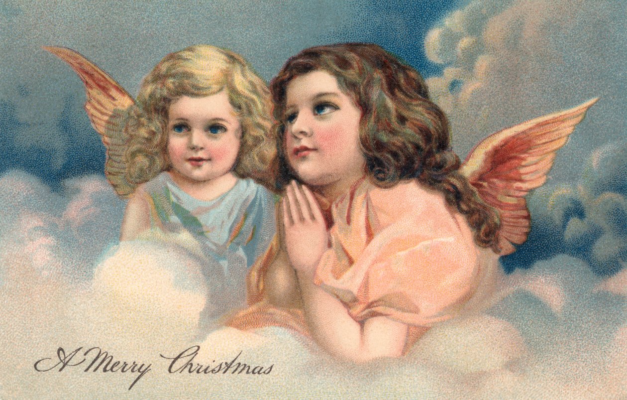 Deux anges de Noël priant - American School