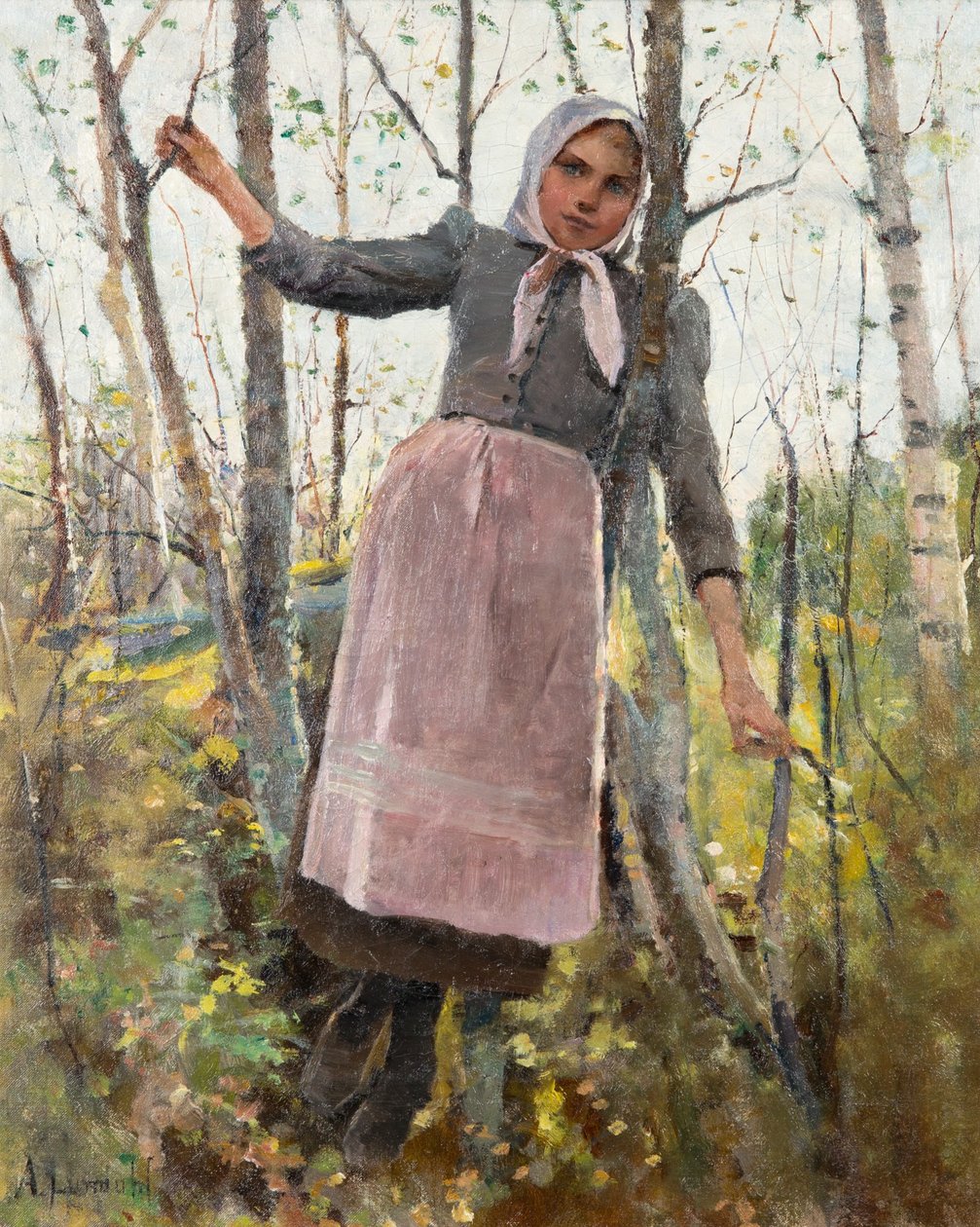 Printemps ; fille dans une forêt de bouleaux - Amélie Lundahl