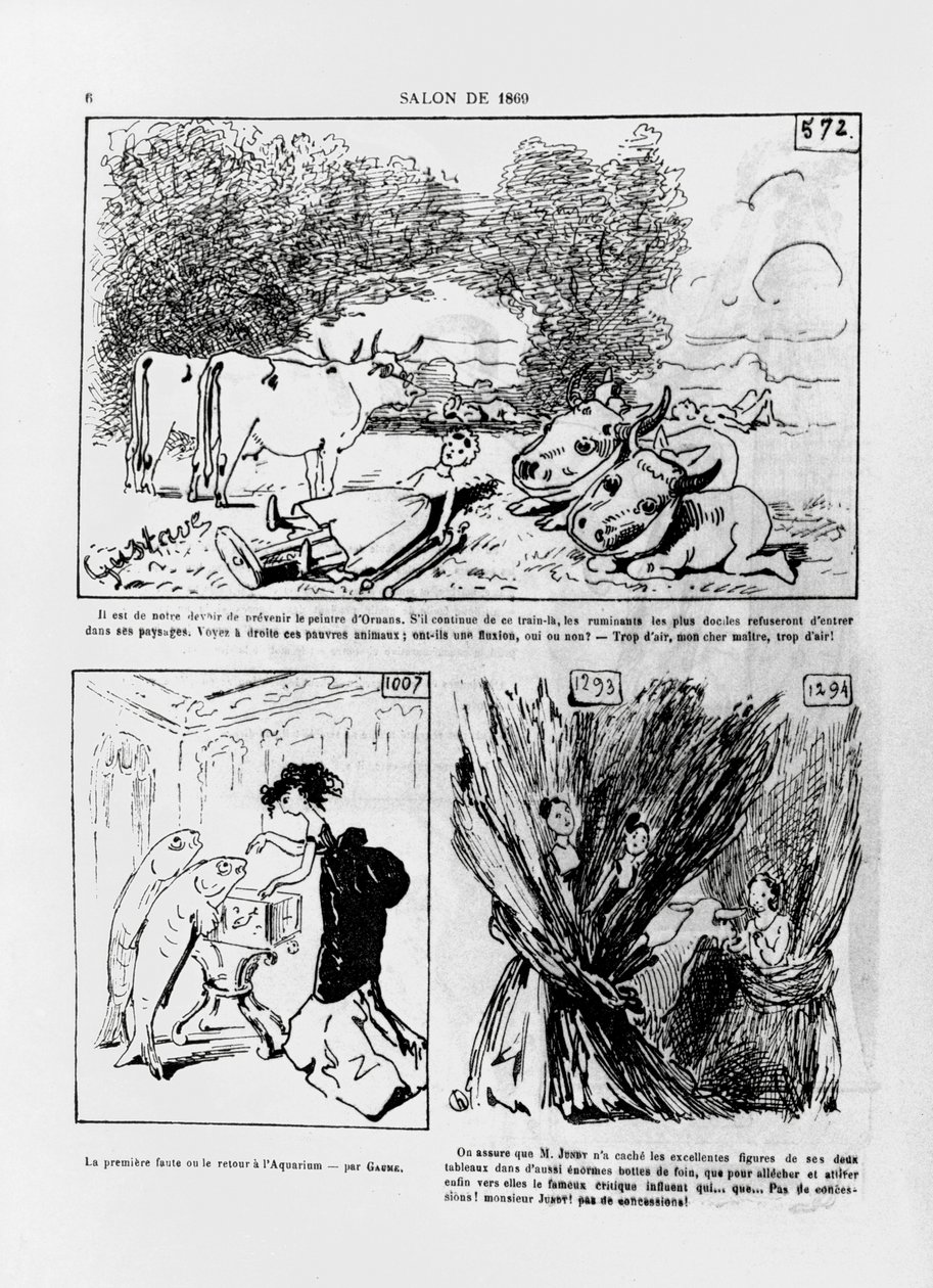 Caricatures du travail des artistes français, Courbet, Gaume et Jundt, du magazine 