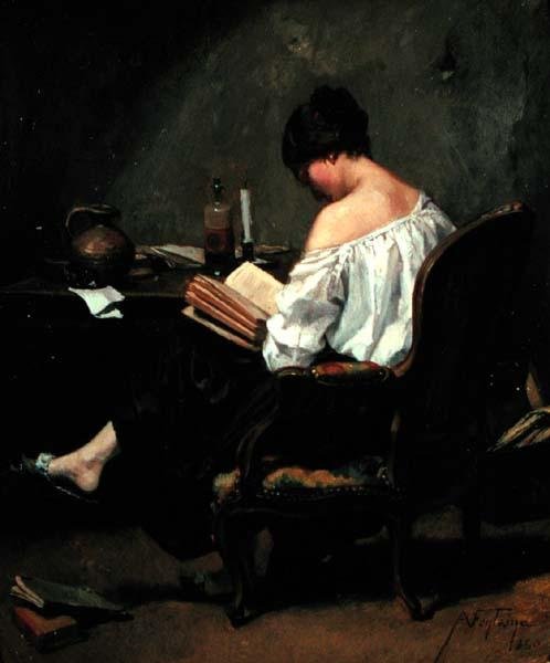 Fille lisant à la lumière d