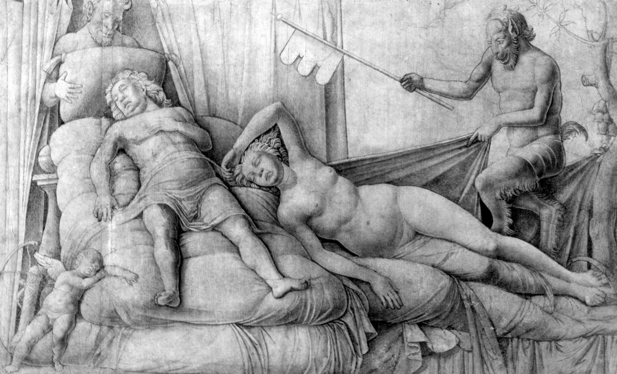 Femme nue endormie avec Cupidon et satyres - Andrea Mantegna
