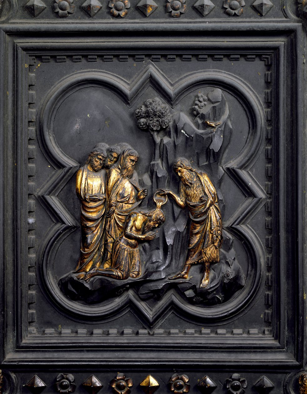 Le baptême des disciples, neuvième panneau des portes sud du baptistère de San Giovanni, 1336 (bronze) - Andrea Pisano