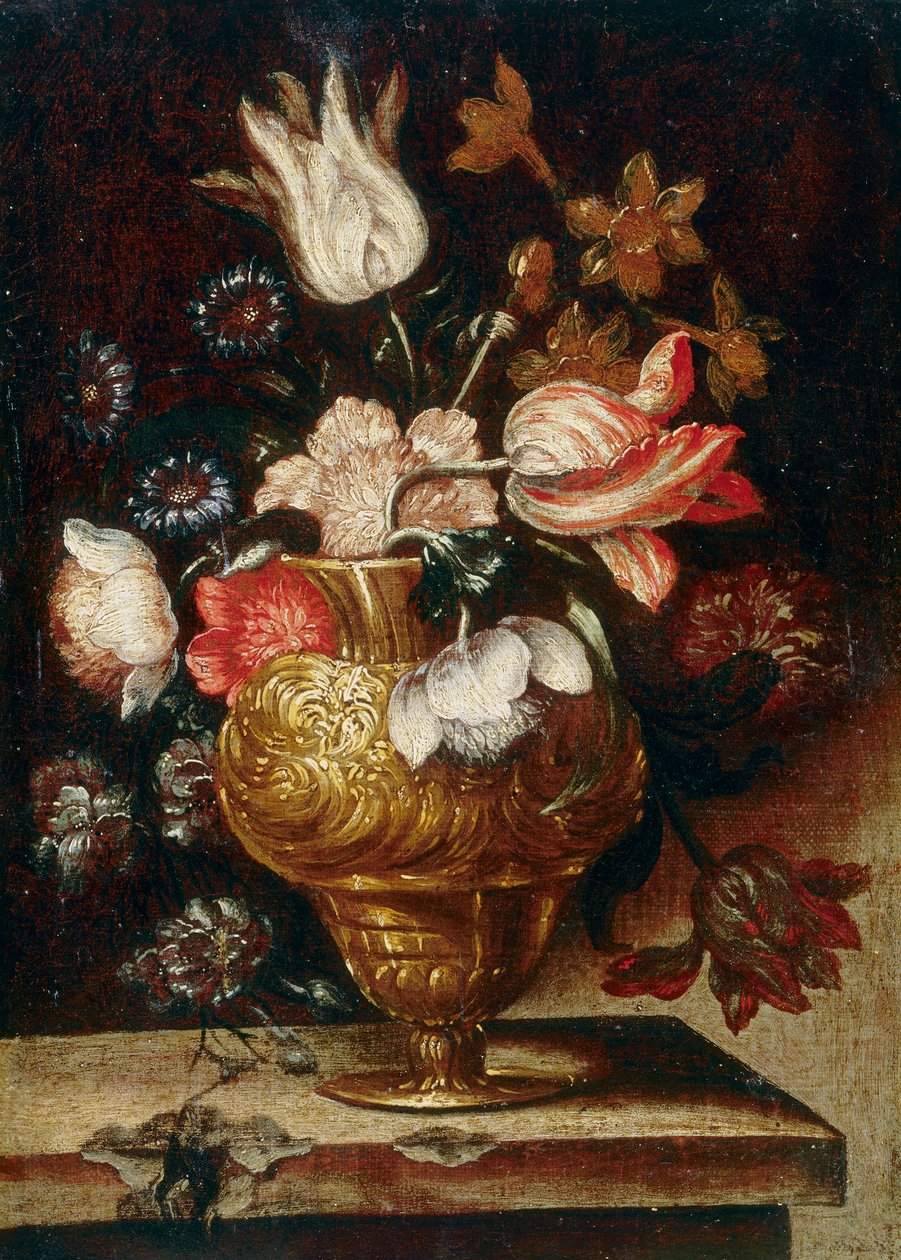 Vase en métal avec un bouquet de fleurs - Andrea the Elder Scacciati