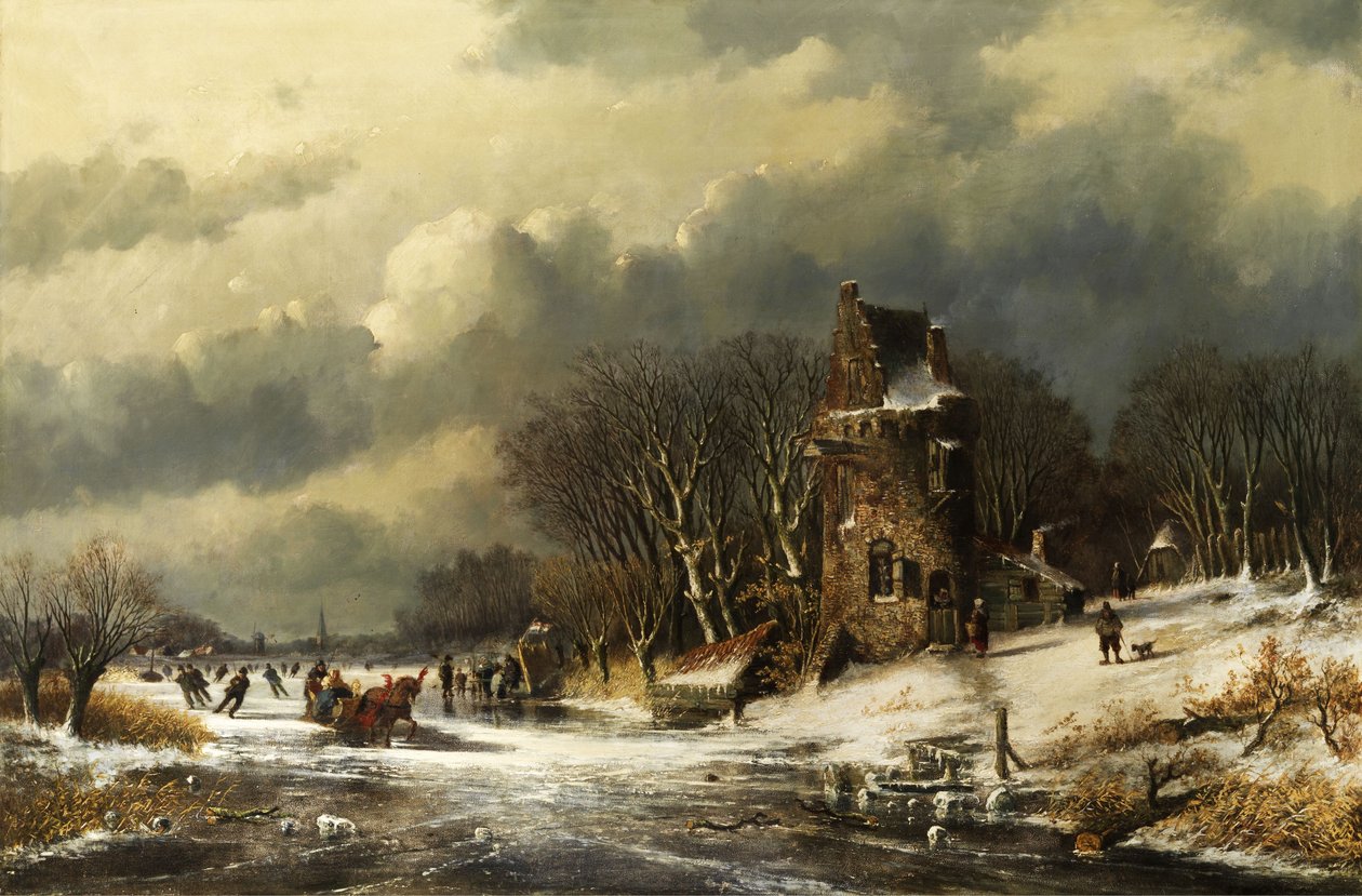 Paysage hollandais avec figures - Andreas Schelfhout