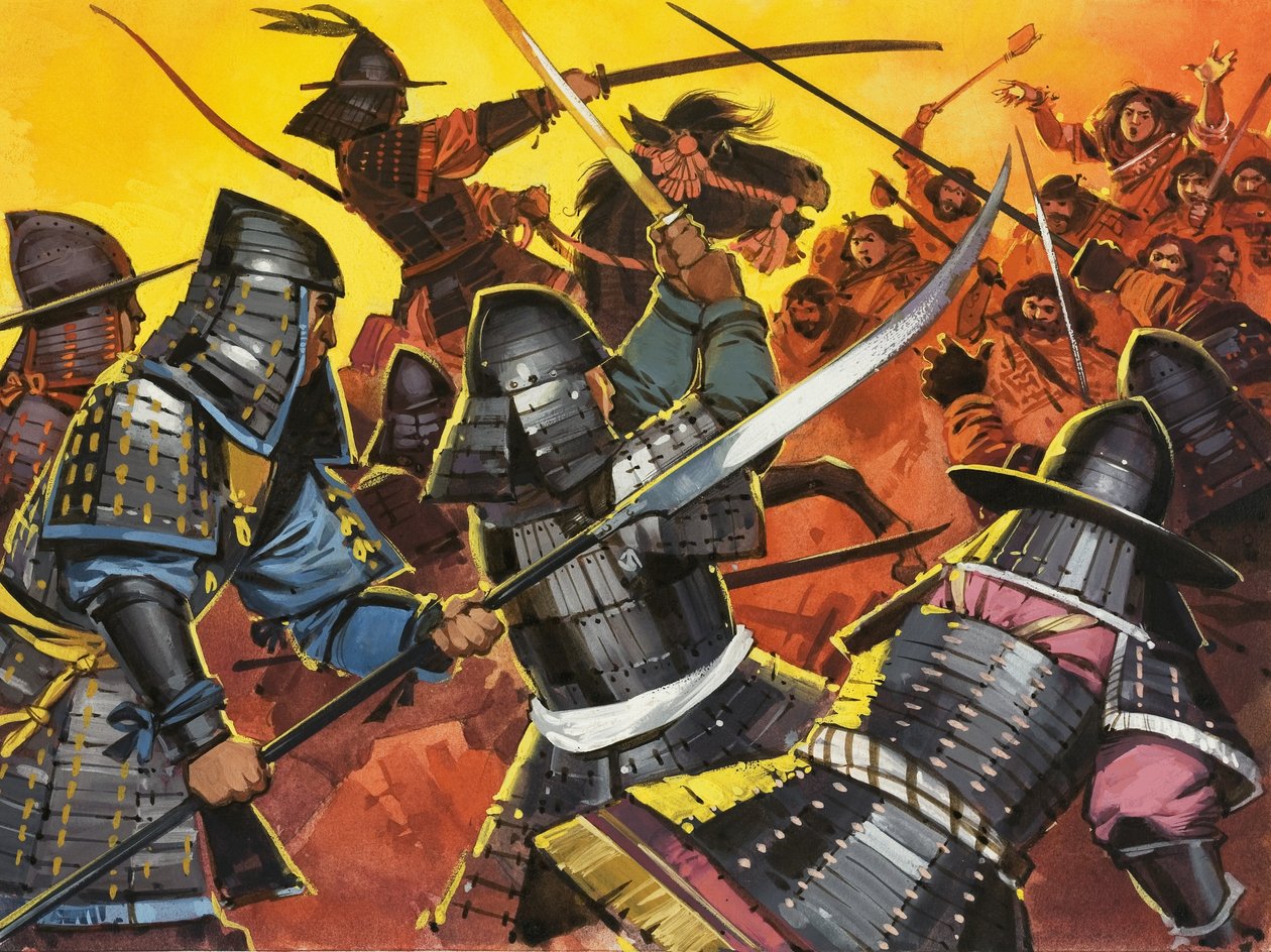 Guerriers japonais non identifiés au combat - Angus McBride
