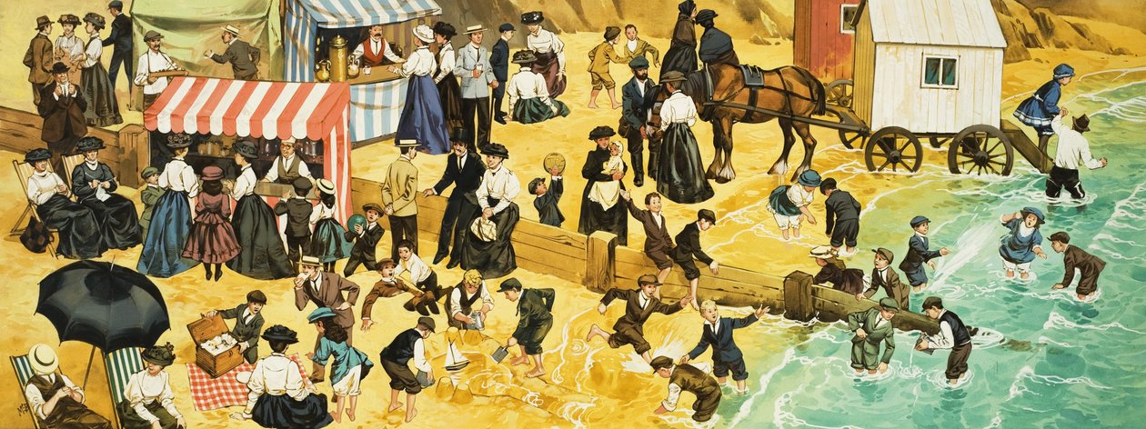 Scène de plage victorienne ou édouardienne - Angus McBride