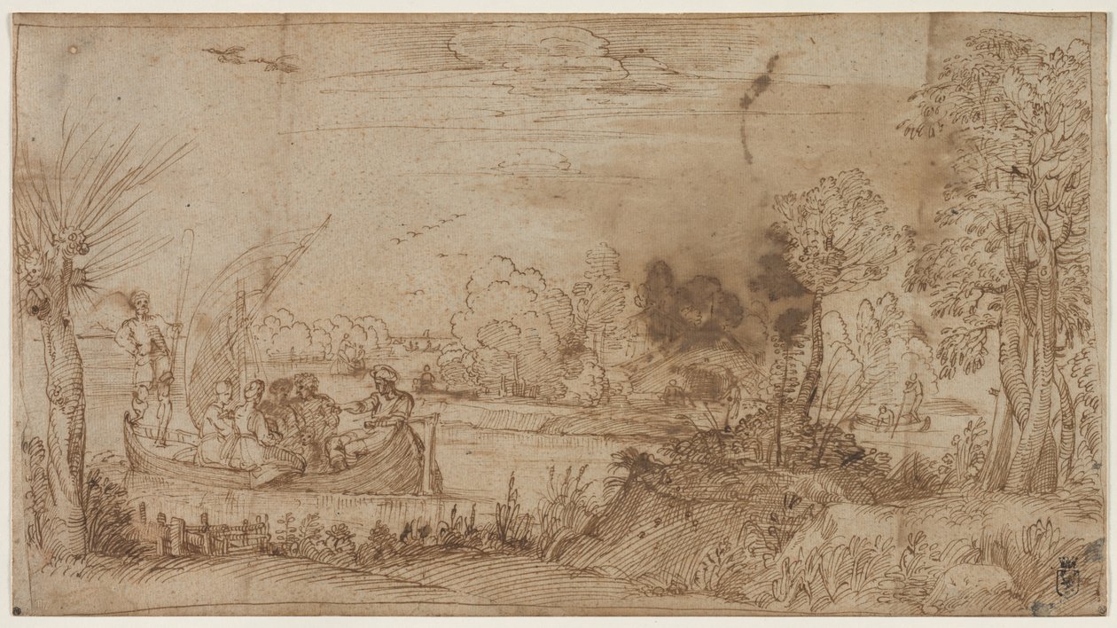 Paysage fluvial avec bateaux - Annibale Carracci