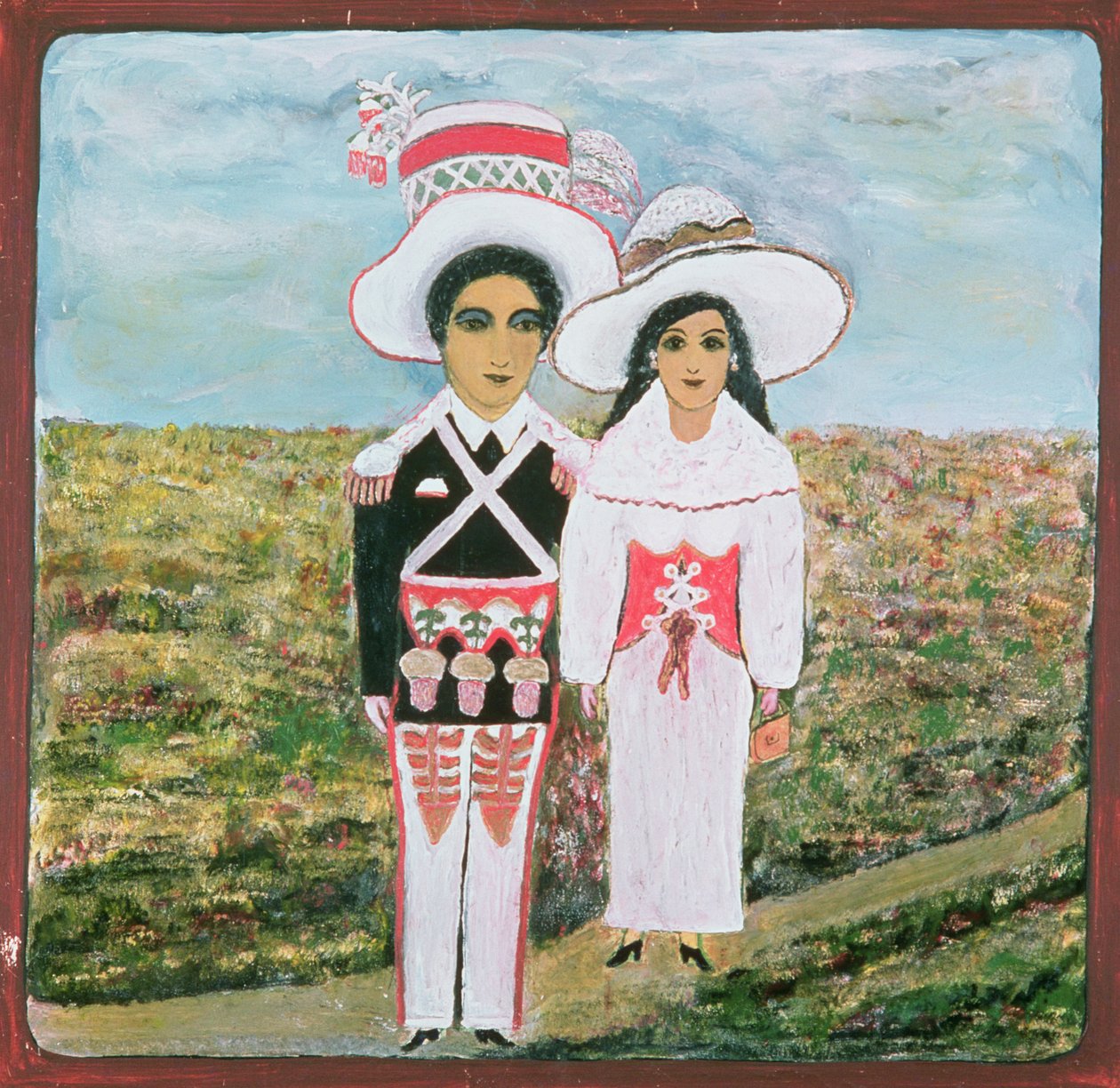 Couple en costume paysan, artiste naïf (XXe siècle) - Unbekannt Unbekannt