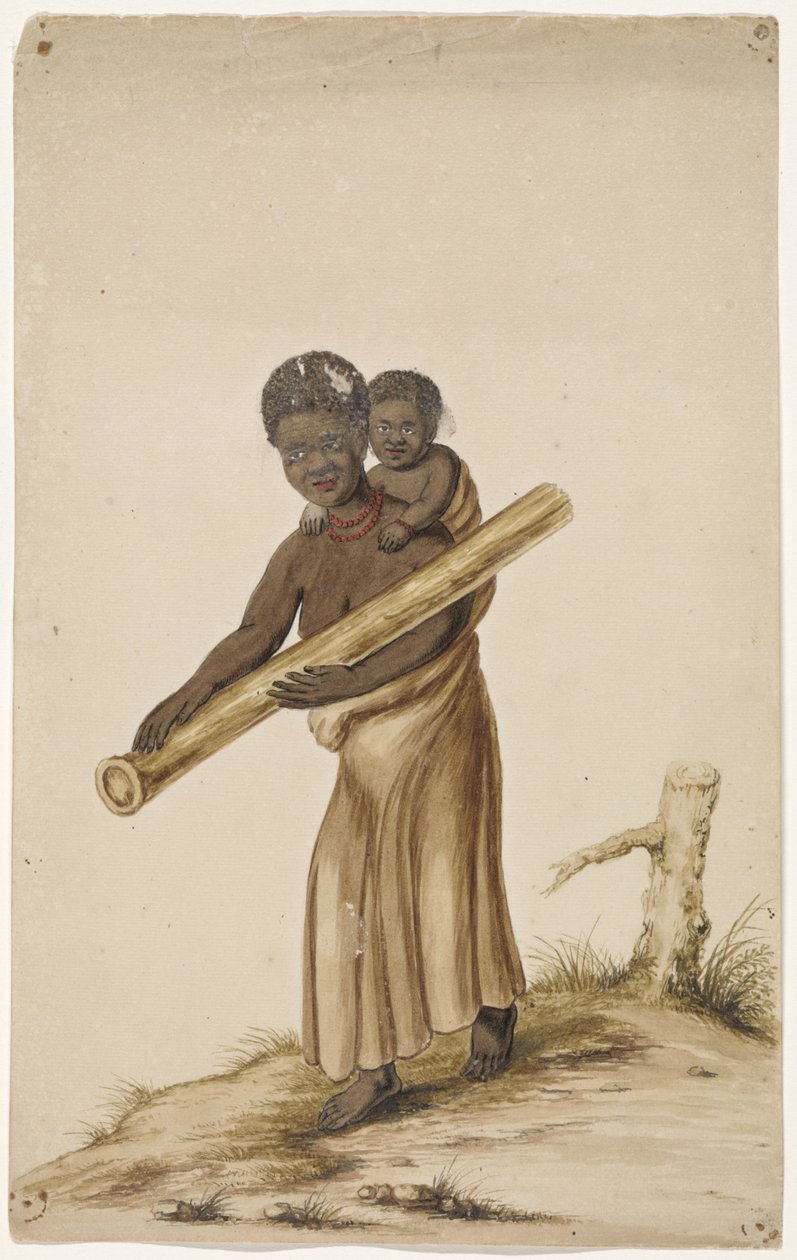 Femme africaine avec enfant et tronc d