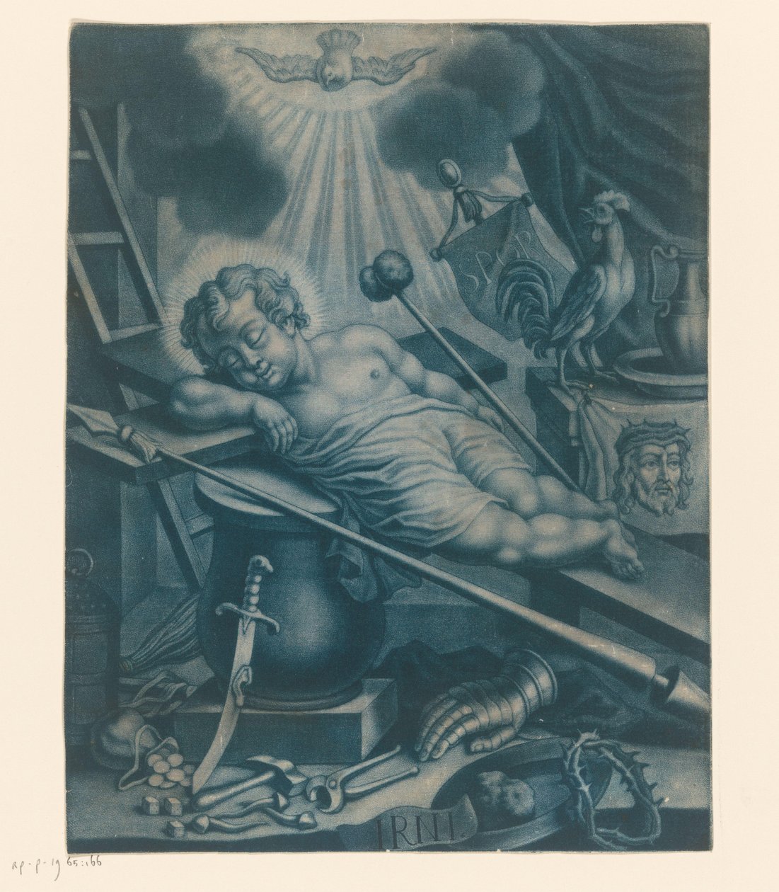 Enfant Jésus dormant entre les instruments de la Passion - Anonymous