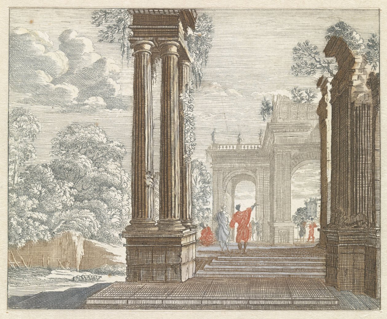 Paysage avec ruines romaines envahies par la végétation - Anonymous