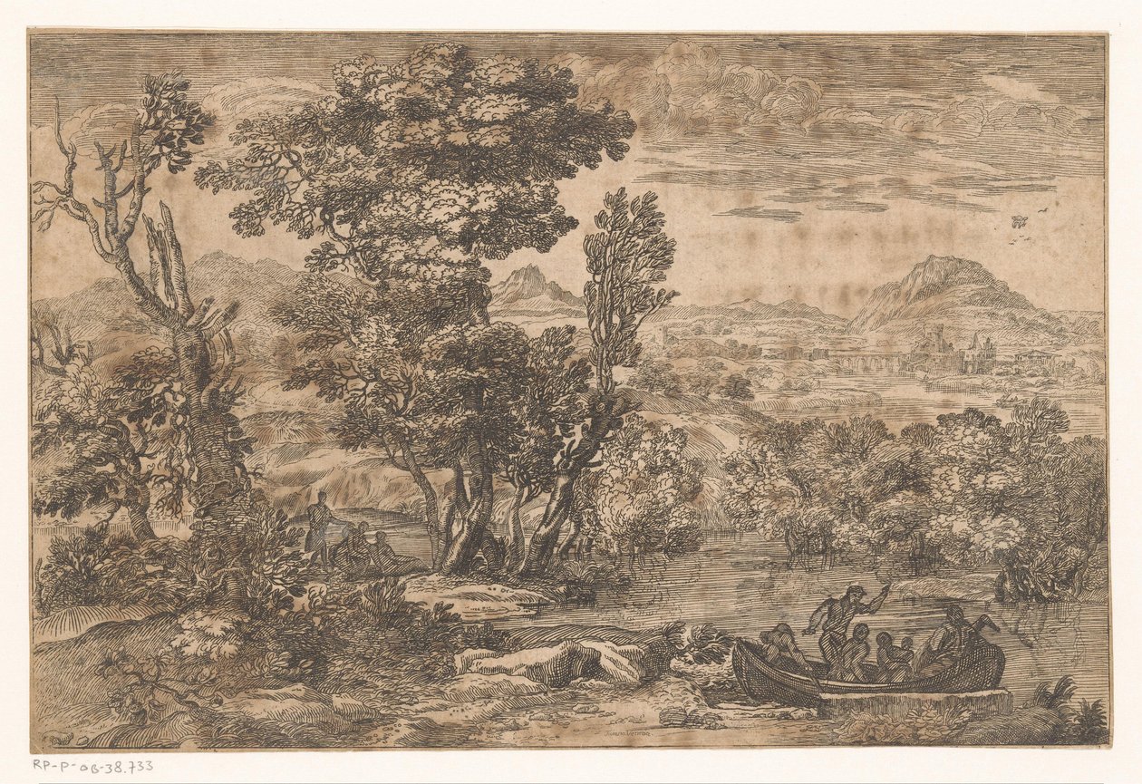 Paysage avec un bateau sur une rivière - Anonymous