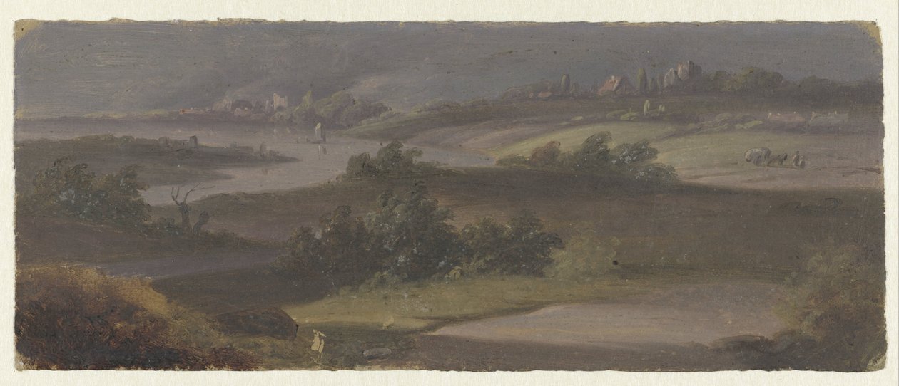 Paysage avec une courbe de rivière et un ciel sombre - Anonymous
