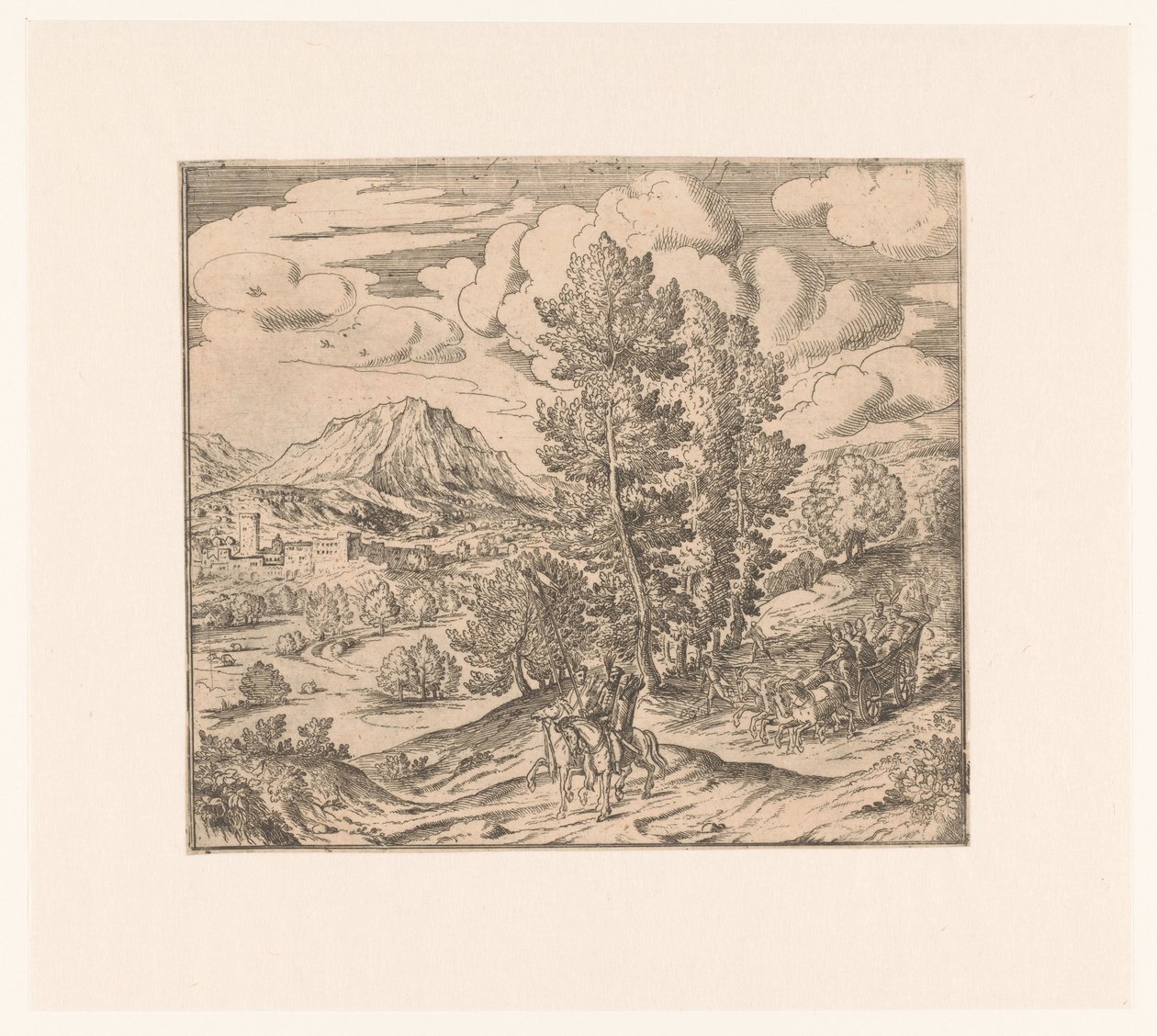 Paysage avec deux cavaliers et une voiture de voyage - Anonymous