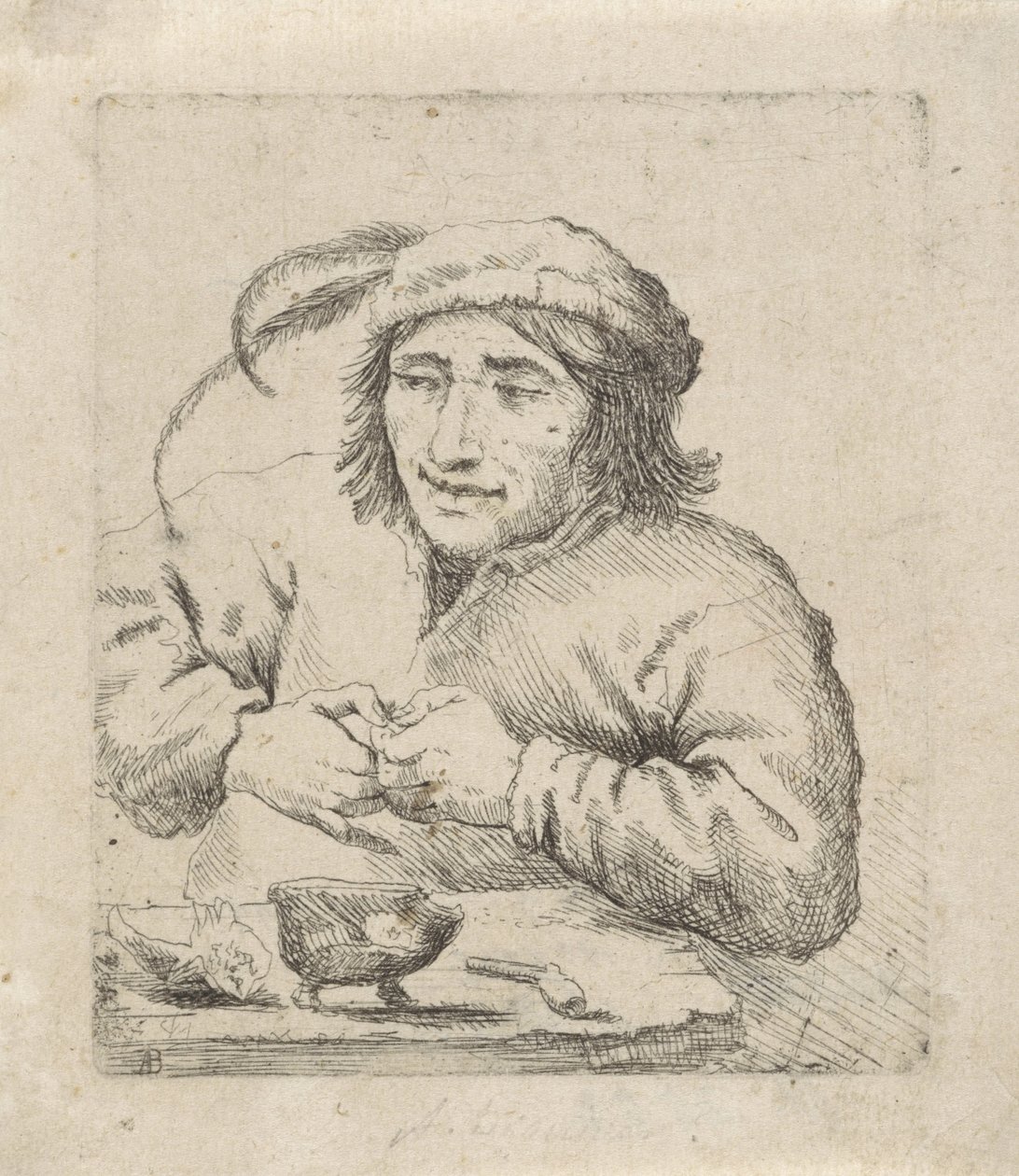 Homme allumant sa pipe - Anonymous