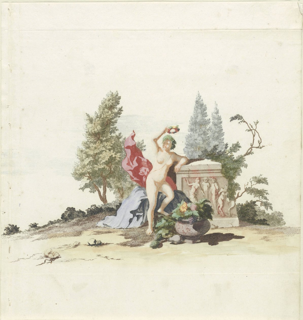 Femme nue avec une couronne de laurier près d