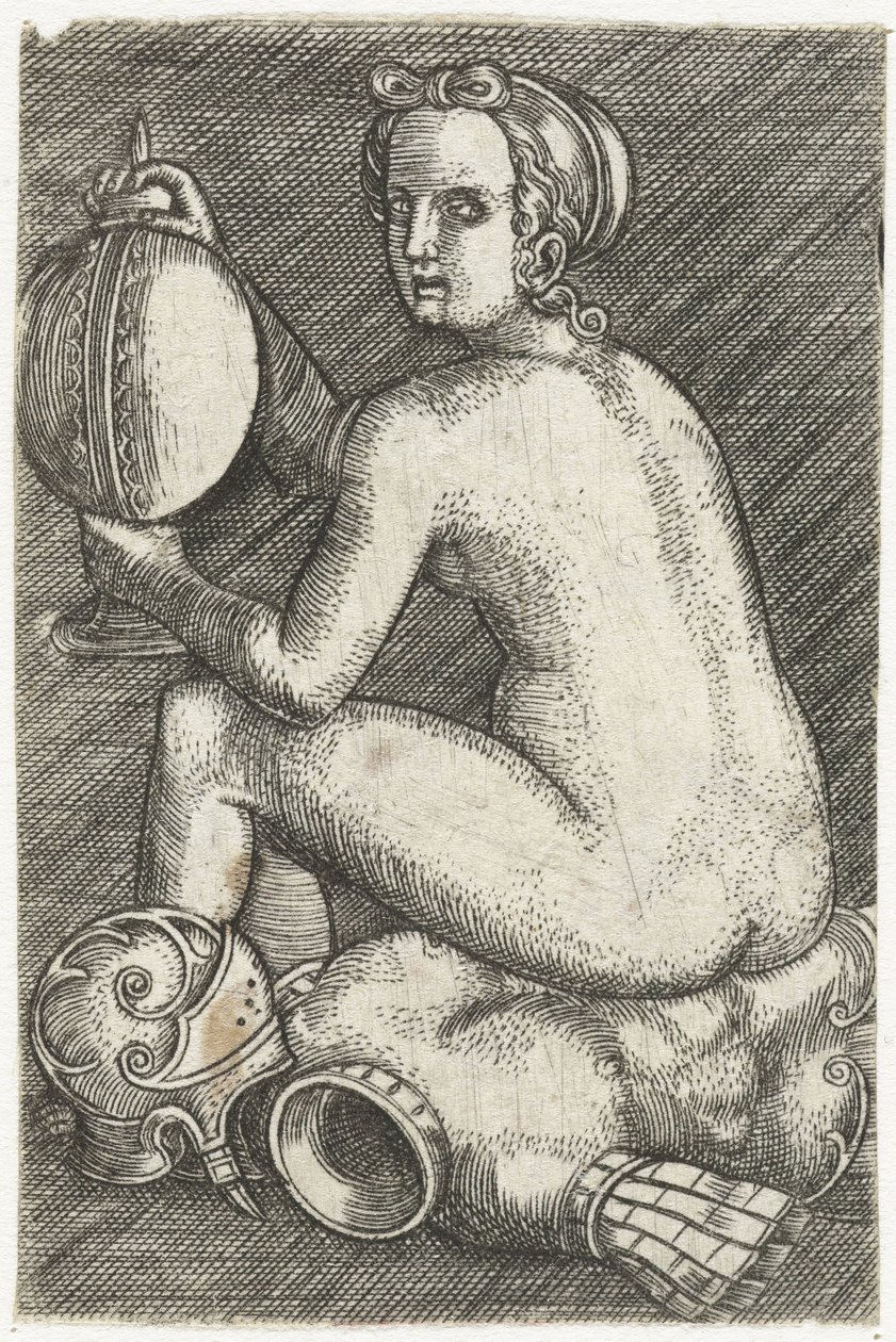 Femme nue assise sur une armure - Anonymous