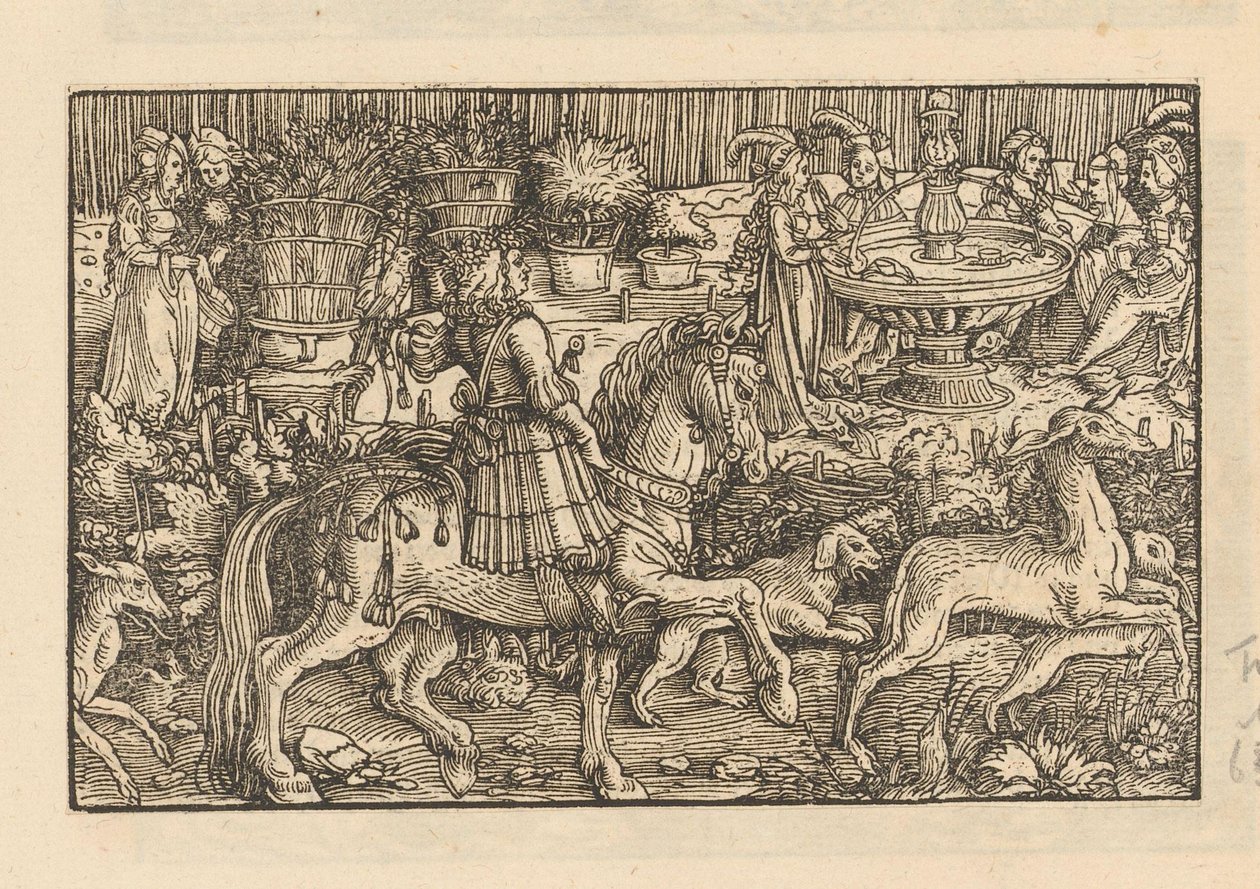 Cavalier avec des animaux sauvages dans une cour intérieure - Anonymous