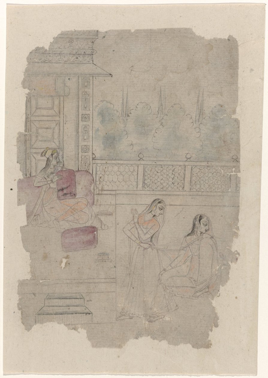 Esquisse de quelques dames sur une terrasse - Anonymous