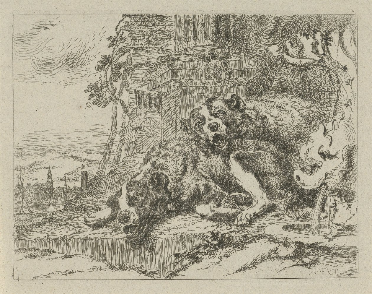 Deux chiens couchés (Chiens) - Anonymous